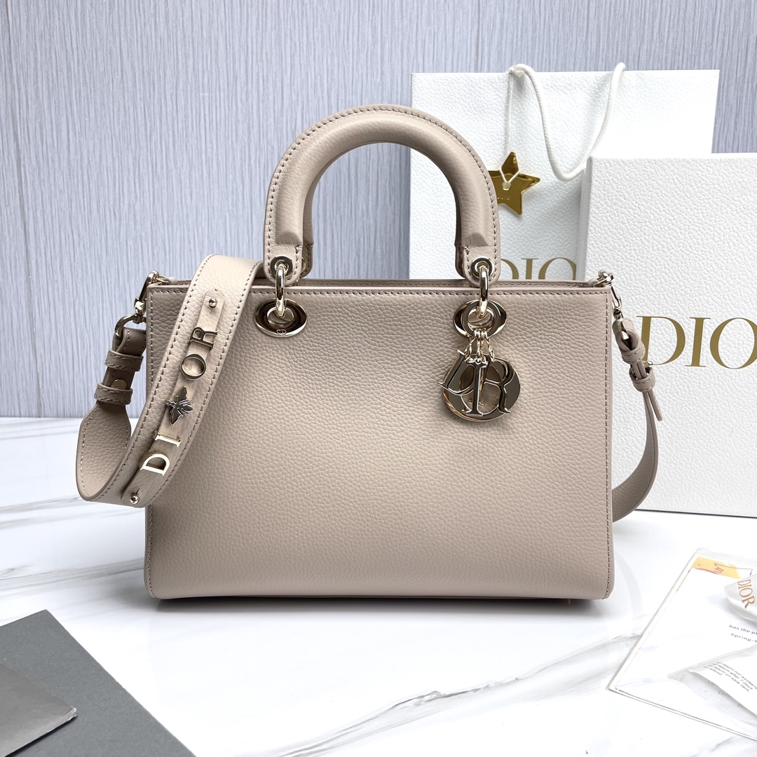 Bagsaaa D10r Medium Lady D-Sire My ABCD10r Bag Beige Bull Leather - 30 x 20 x 13 cm
