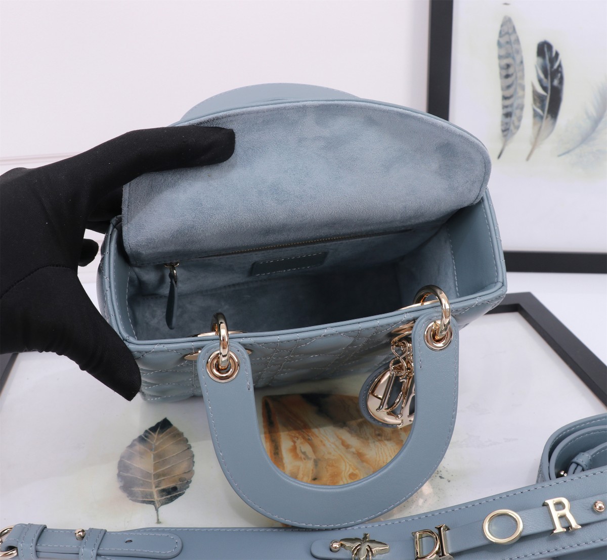 Bagsaaa Small Lady D10r My ABCD10r Bag Sky Blue Cannage Lambskin - 20 x 17 x 8 cm