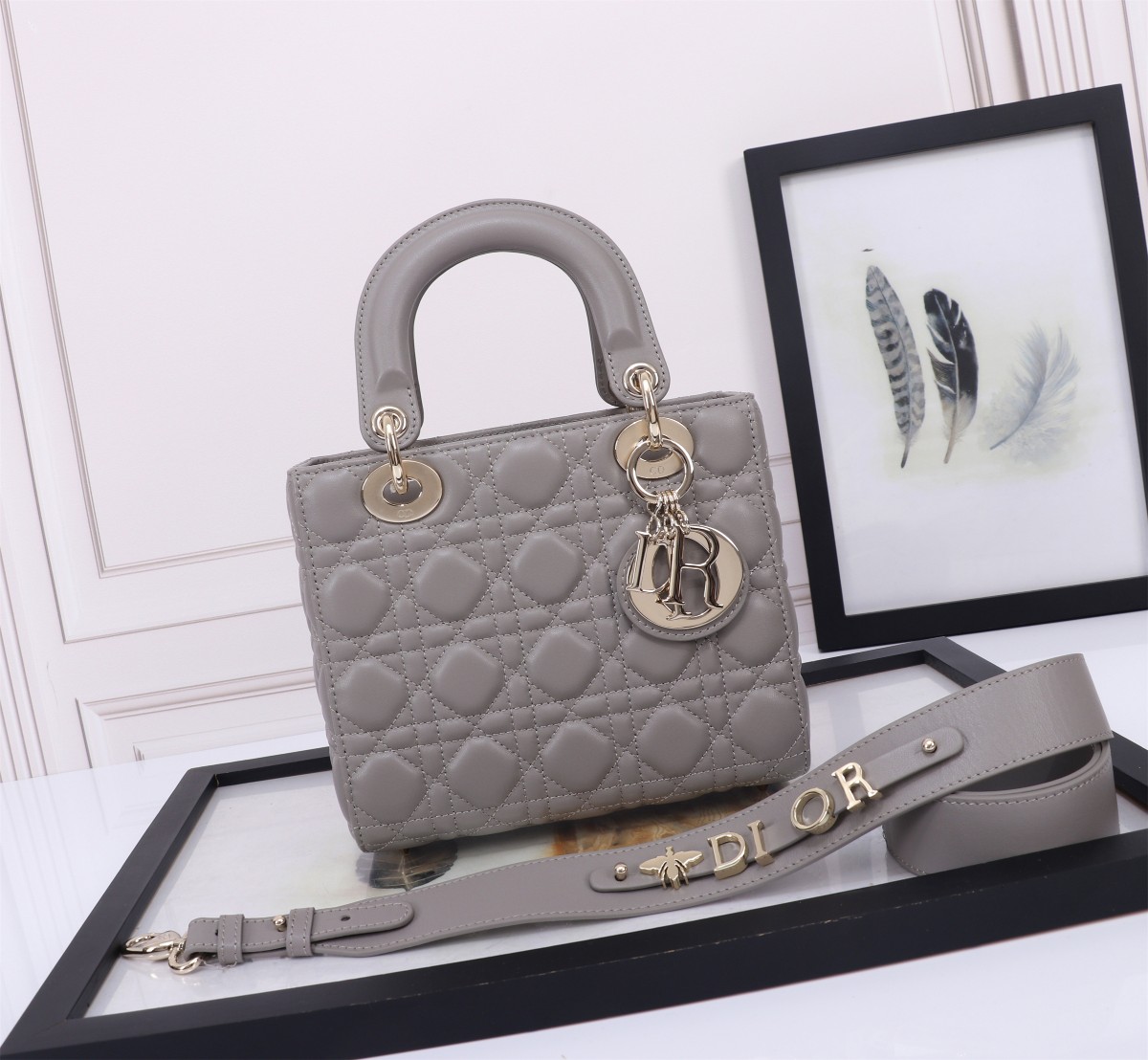 Bagsaaa D10r Lady Small Grey Lambskin Leather 20cm