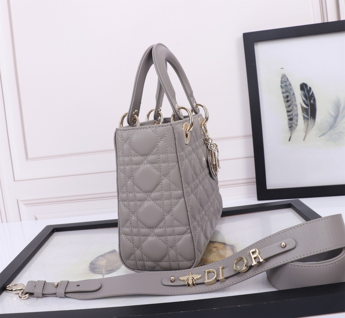 Bagsaaa D10r Lady Small Grey Lambskin Leather 20cm