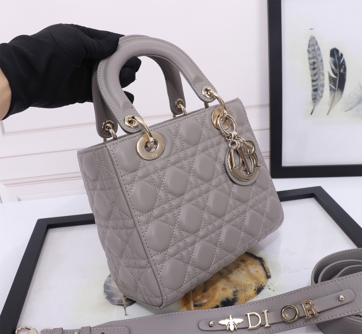 Bagsaaa D10r Lady Small Grey Lambskin Leather 20cm