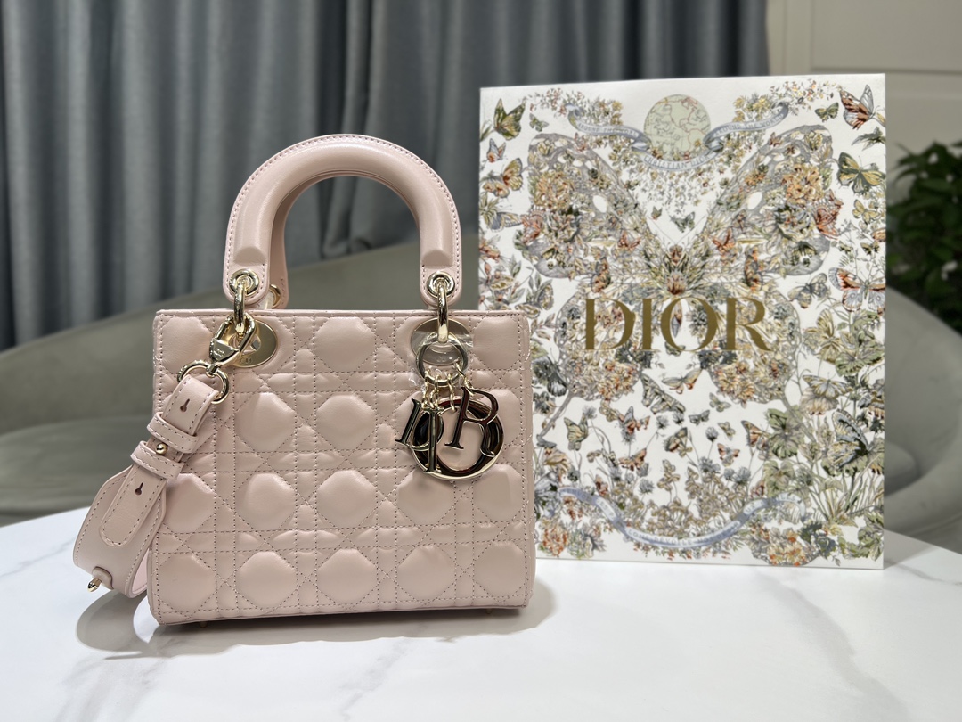 Bagsaaa Small Lady D10r My ABCD10r Bag Powder Pink Cannage Lambskin - 20 x 17 x 8 cm