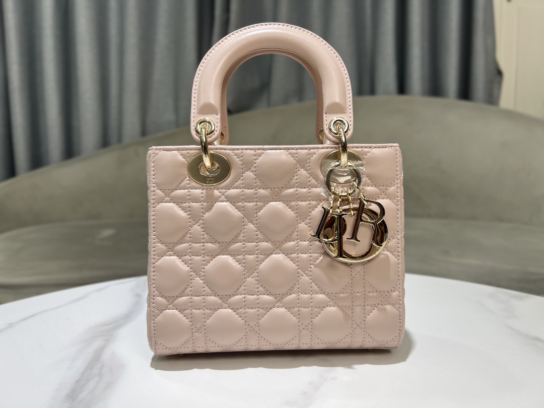Bagsaaa Small Lady D10r My ABCD10r Bag Powder Pink Cannage Lambskin - 20 x 17 x 8 cm