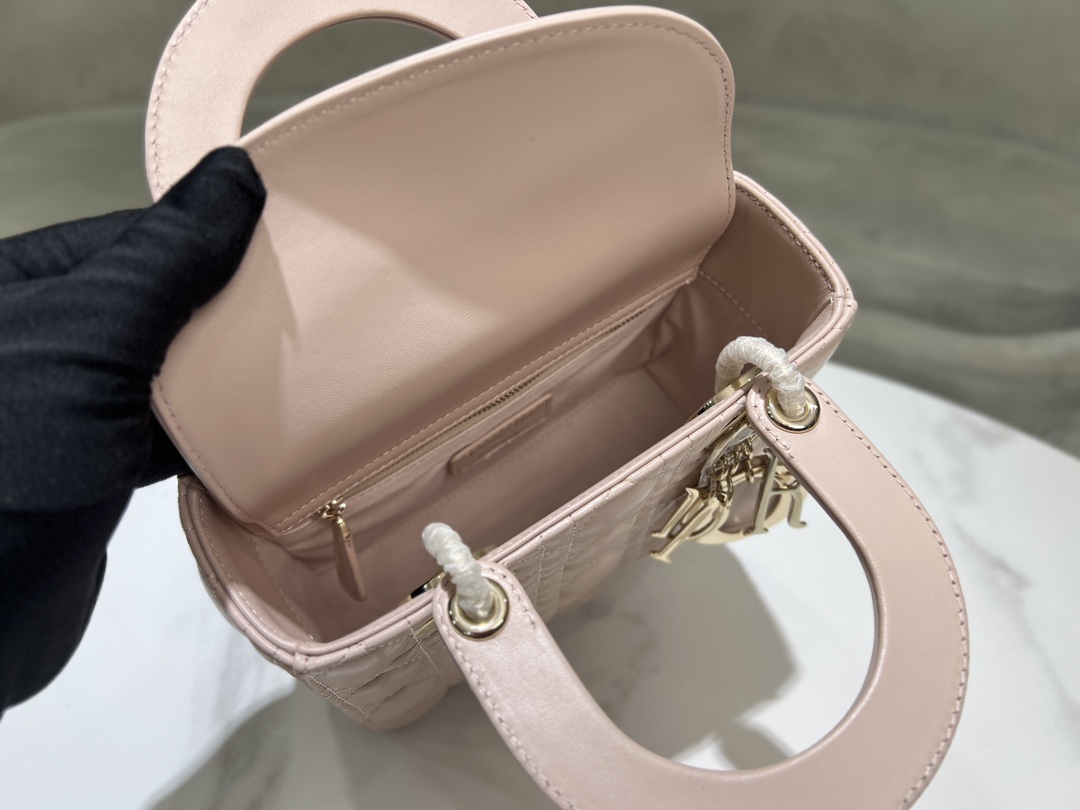 Bagsaaa Small Lady D10r My ABCD10r Bag Powder Pink Cannage Lambskin - 20 x 17 x 8 cm
