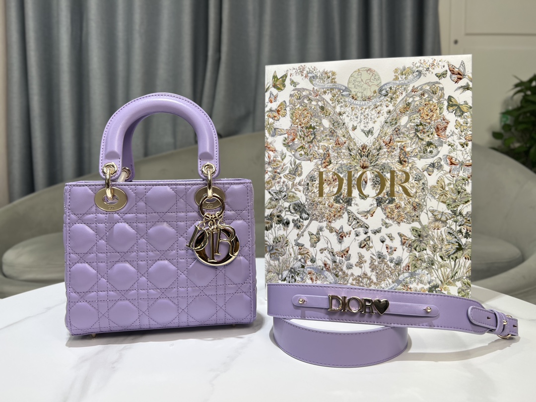 Bagsaaa Small Lady D10r My ABCD10r Bag Lilac Purple Cannage Lambskin - 20 x 17 x 8 cm