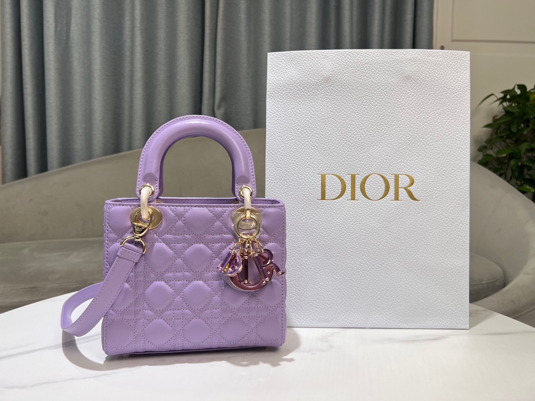 Bagsaaa Small Lady D10r Bag Lilac Purple Cannage Lambskin M0531 - 20 x 17 x 8 cm