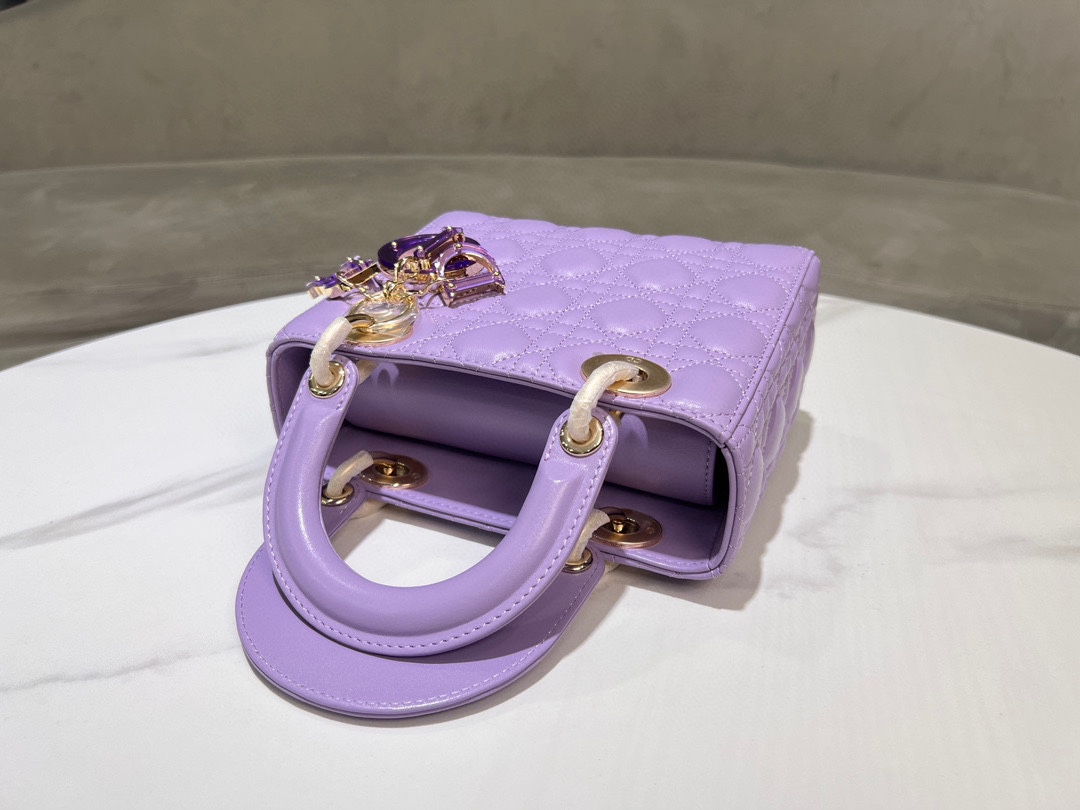 Bagsaaa Small Lady D10r Bag Lilac Purple Cannage Lambskin M0531 - 20 x 17 x 8 cm