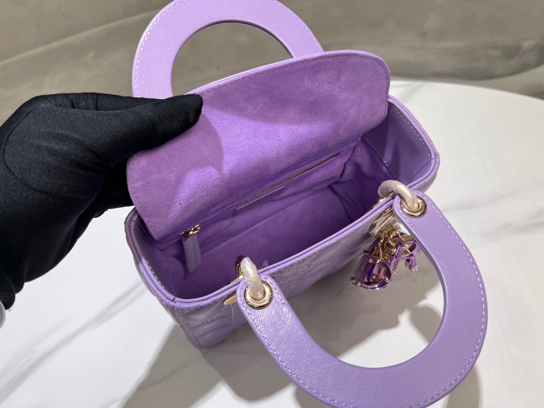 Bagsaaa Small Lady D10r Bag Lilac Purple Cannage Lambskin M0531 - 20 x 17 x 8 cm