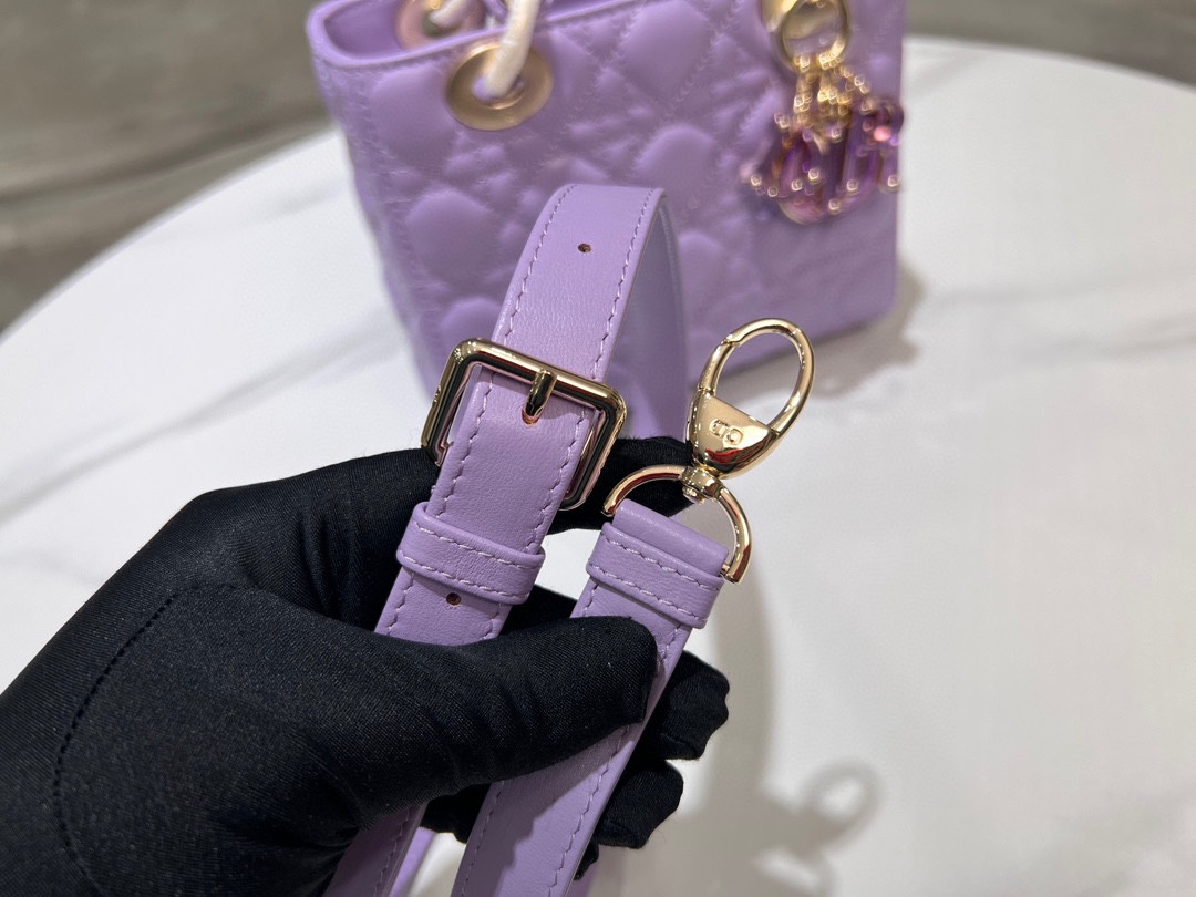 Bagsaaa Small Lady D10r Bag Lilac Purple Cannage Lambskin M0531 - 20 x 17 x 8 cm