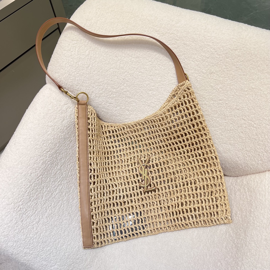 Bagsaaa Y51 Oxalis In Raffia Crochet And Leather 773984 Vintage Brown - 38 X 46 X 2.5 CM