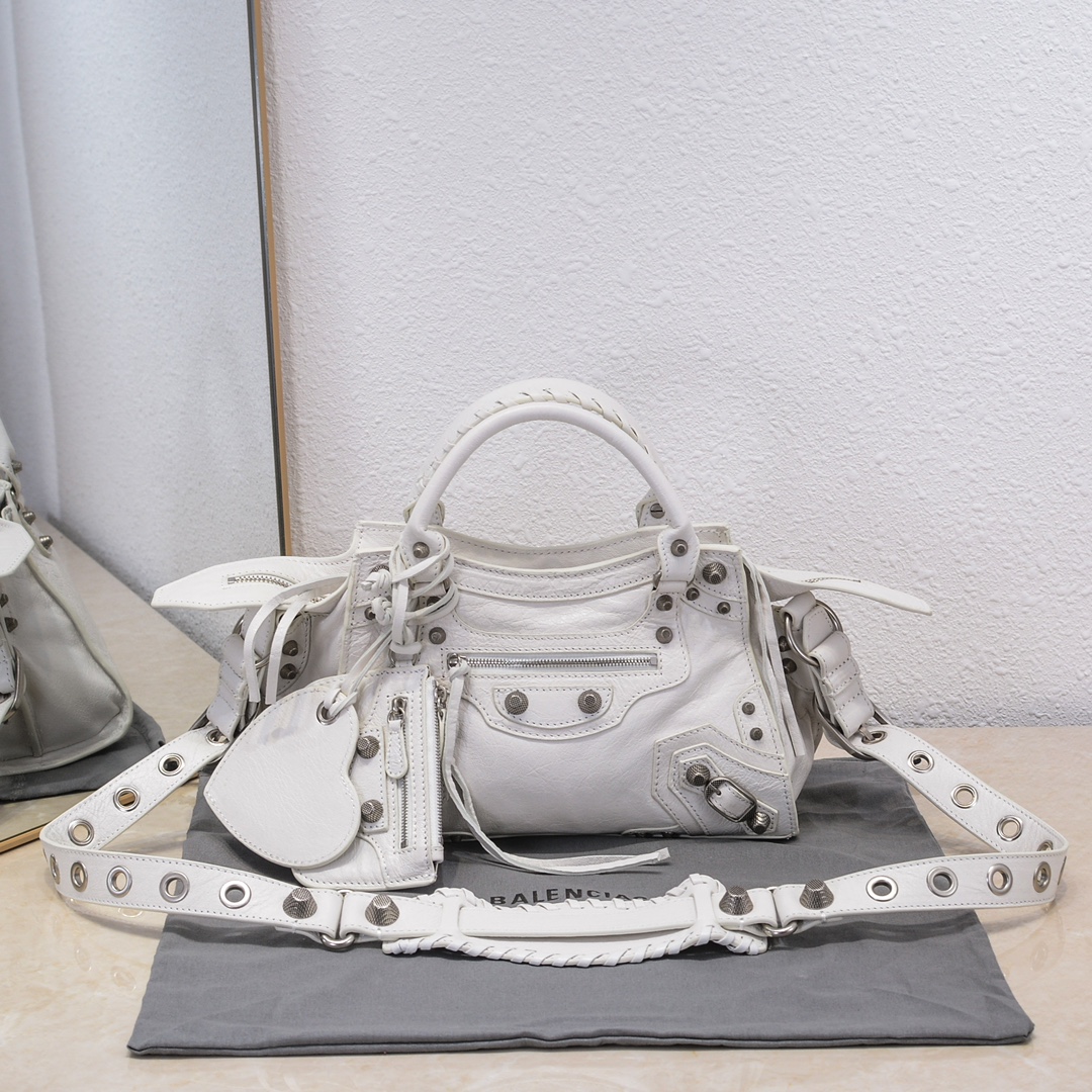 Bagsaaa Ba1en*iaga Neo Cagole XS Handbag In White Arena Lambskin - 26*12*18cm
