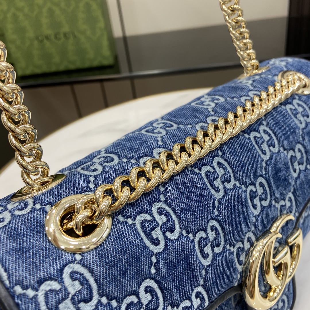 Bagsaaa Gvc*1 GG Marmont Small Shoulder Bag Blue Denim 443497 - 26x15x7cm