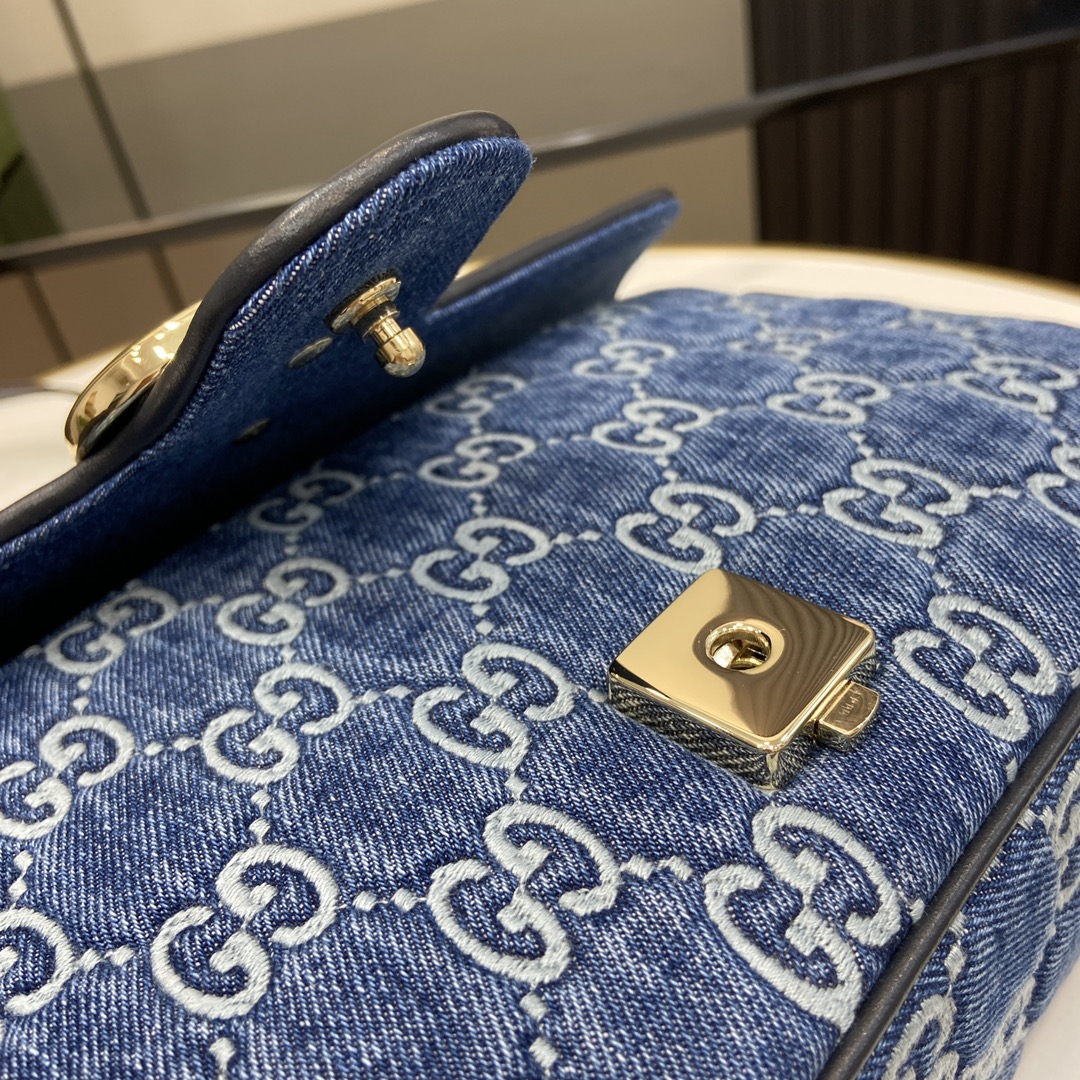 Bagsaaa Gvc*1 GG Marmont Small Shoulder Bag Blue Denim 443497 - 26x15x7cm