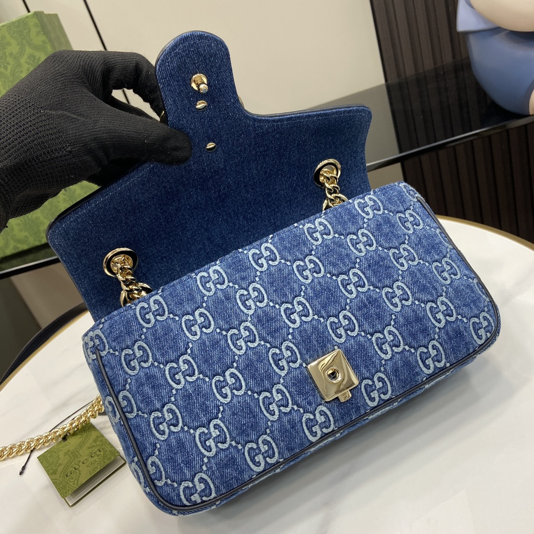 Bagsaaa Gvc*1 GG Marmont Small Shoulder Bag Blue Denim 443497 - 26x15x7cm