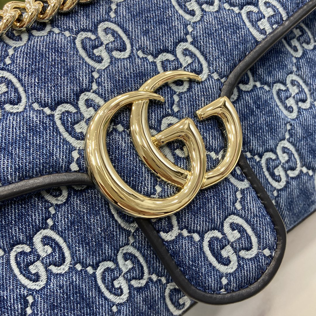 Bagsaaa Gvc*1 GG Marmont Small Shoulder Bag Blue Denim 443497 - 26x15x7cm