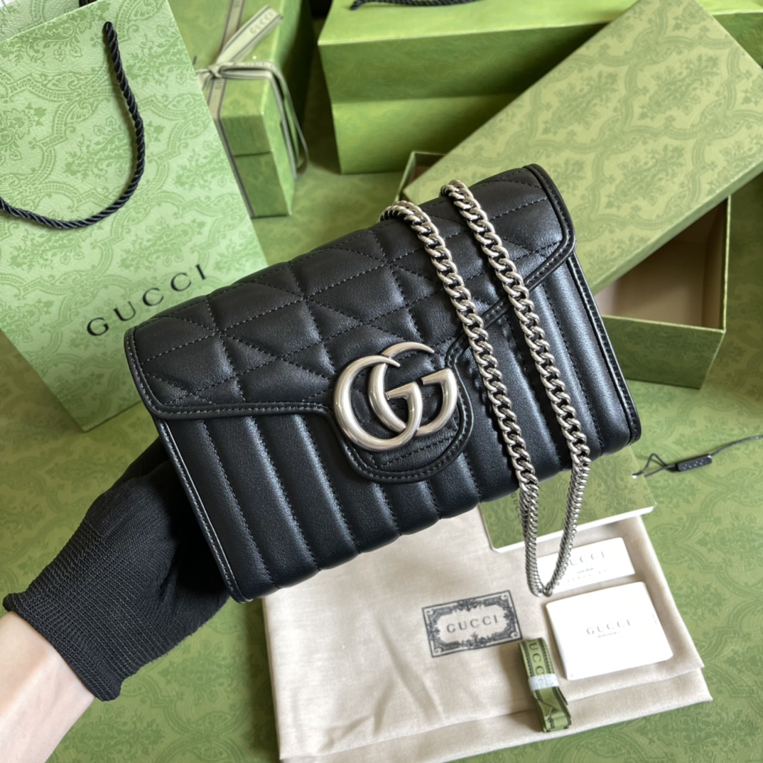 Bagsaaa Gvc*1 Marmont Mini Bag 474575 Black & Silver - 20 x 13 x 6 cm