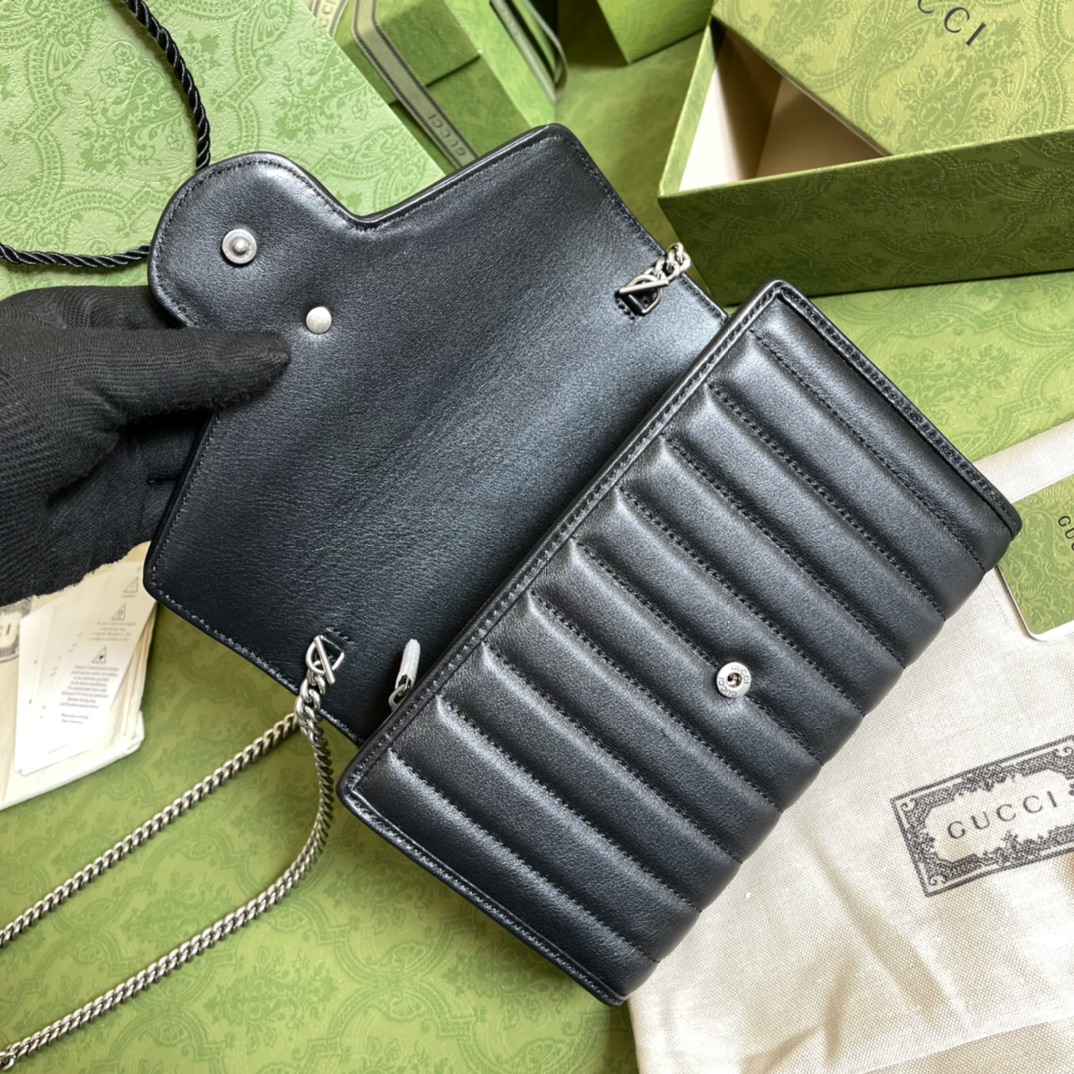 Bagsaaa Gvc*1 Marmont Mini Bag 474575 Black & Silver - 20 x 13 x 6 cm