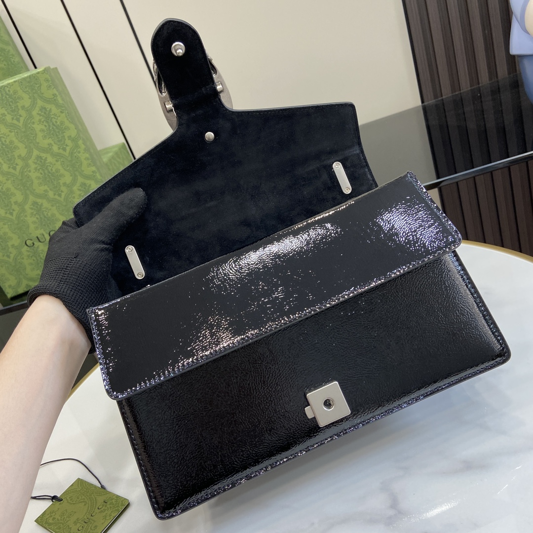 Bagsaaa Gvc*1 Dionysus Small Shoulder Bag Black Patent 795005 - 28 x 16 x 10.5cm