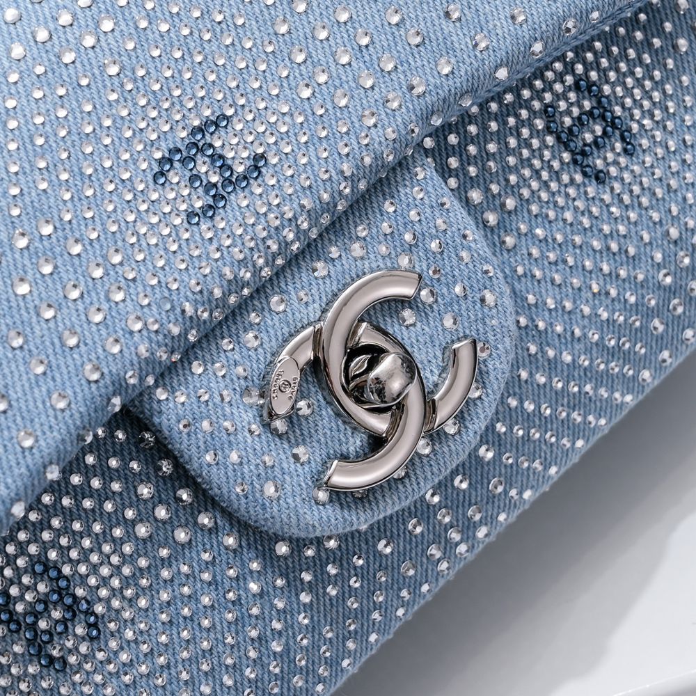 Bagsaaa Ch**el Evening Bag AS4297 Blue & Silver - 13 × 21 × 8 cm