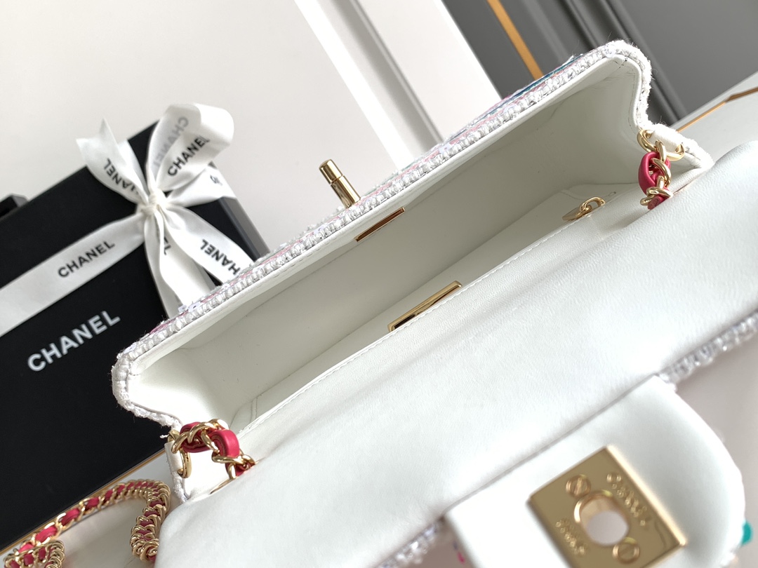 Bagsaaa Ch**el Mini Classic Handbag Embroidered Tweed & Sequins A69900 - 12 × 20 × 6 cm