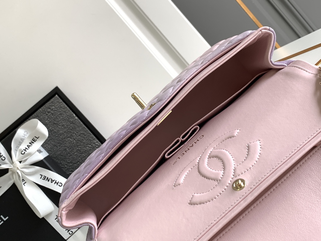 Bagsaaa Ch**el Classic Handbag A01112 Ombre Purple & Pink - 15.5 × 25.5 × 6.5 cm