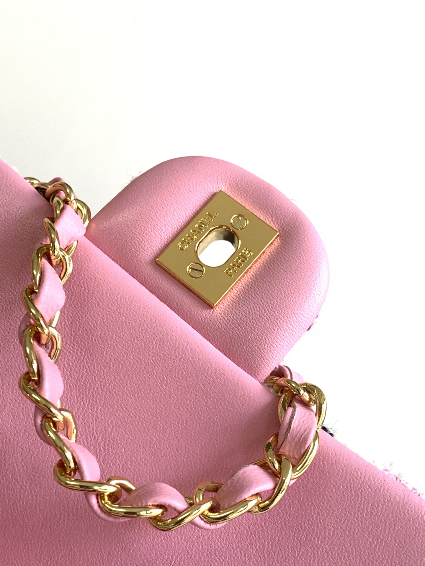 Bagsaaa Ch**el Mini Classic Handbag Pink Cotton & Wool Tweed A69900 - 12 × 20 × 6 cm