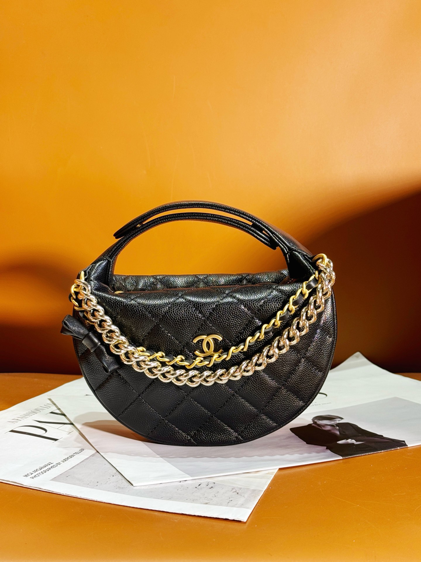 Bagsaaa Ch**el Pouch Grained Calfskin Black AP3943 - 17 × 18 × 7 cm