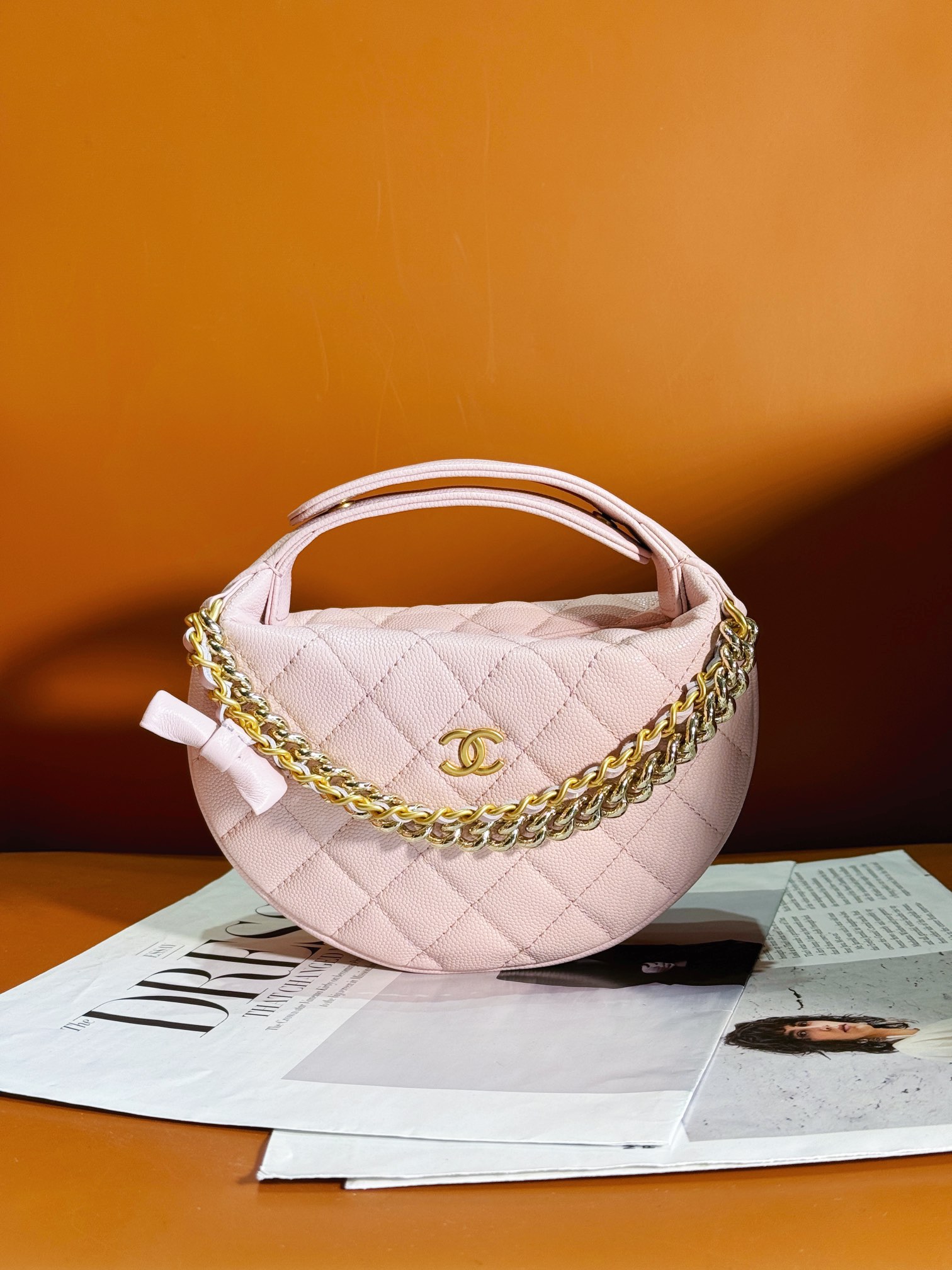 Bagsaaa Ch**el Pouch Grained Calfskin Pink AP3943 - 17 × 18 × 7 cm
