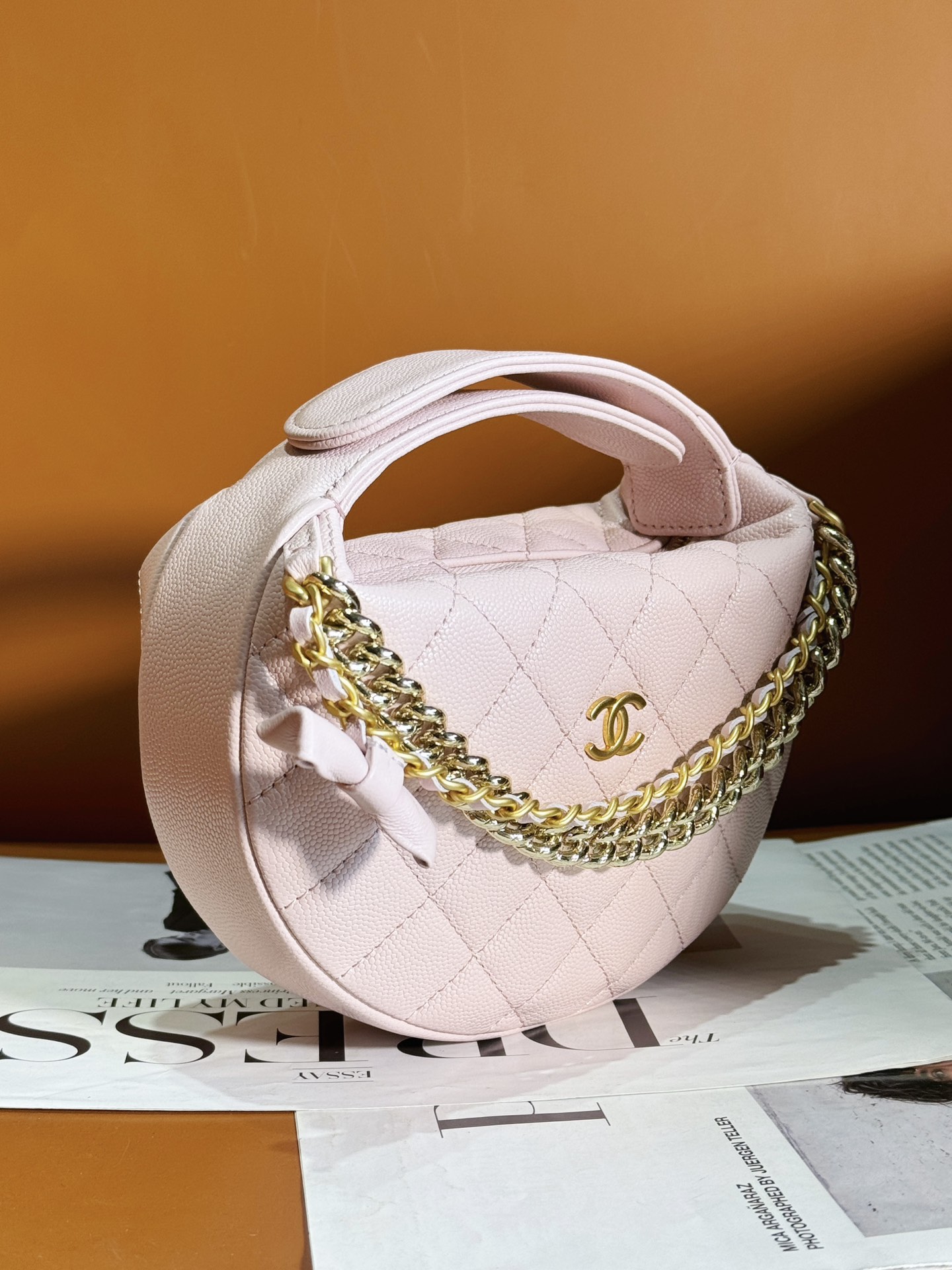 Bagsaaa Ch**el Pouch Grained Calfskin Pink AP3943 - 17 × 18 × 7 cm