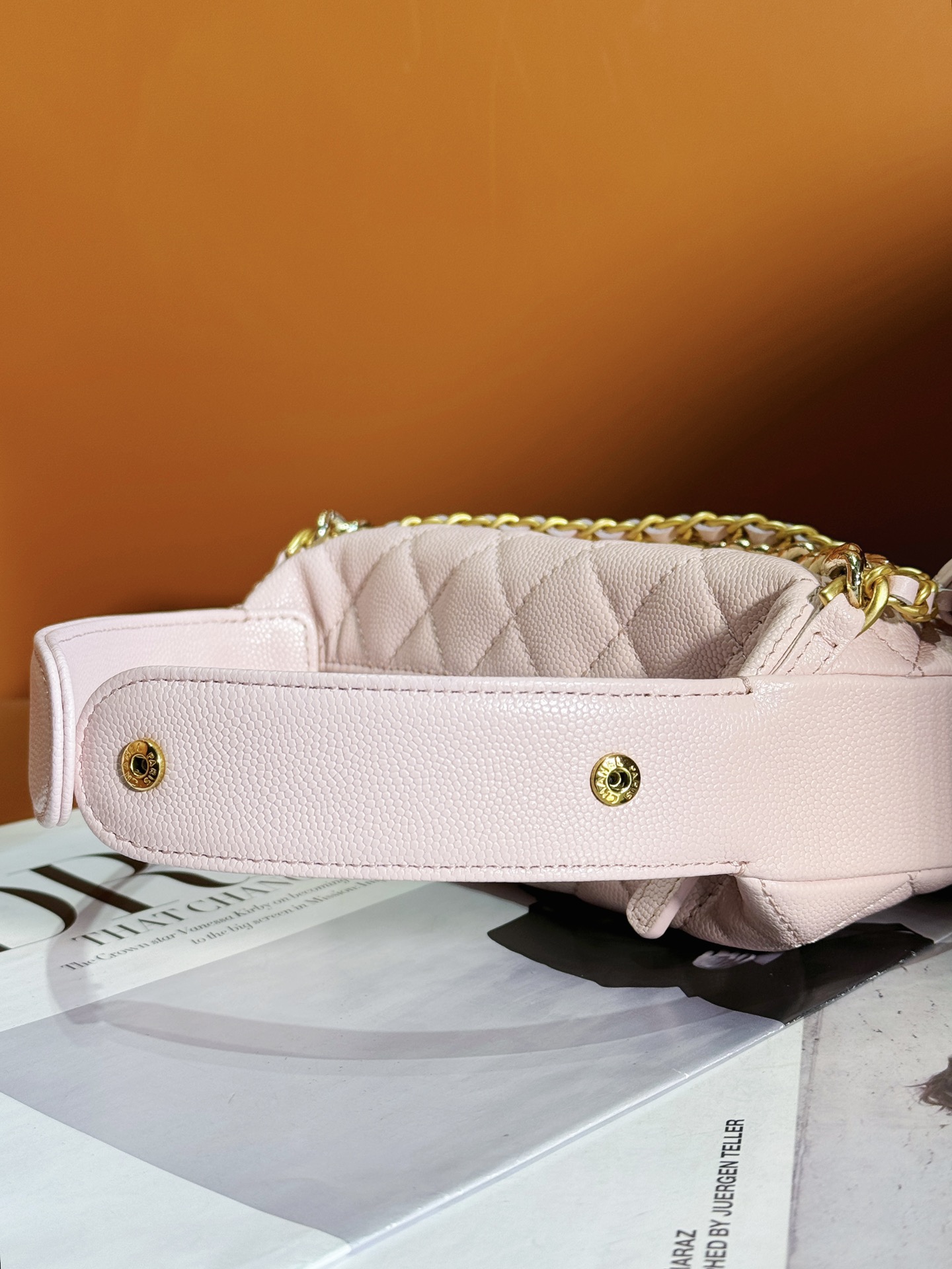 Bagsaaa Ch**el Pouch Grained Calfskin Pink AP3943 - 17 × 18 × 7 cm