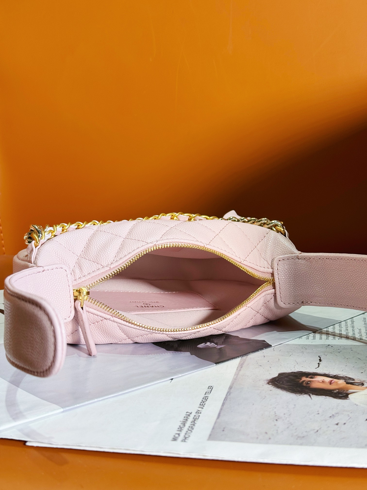 Bagsaaa Ch**el Pouch Grained Calfskin Pink AP3943 - 17 × 18 × 7 cm