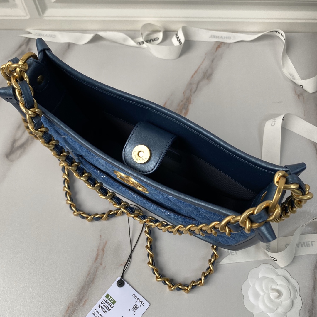 Bagsaaa Ch**el Hobo Handbag Blue Denim AS4666 - 20 × 24 × 6 cm