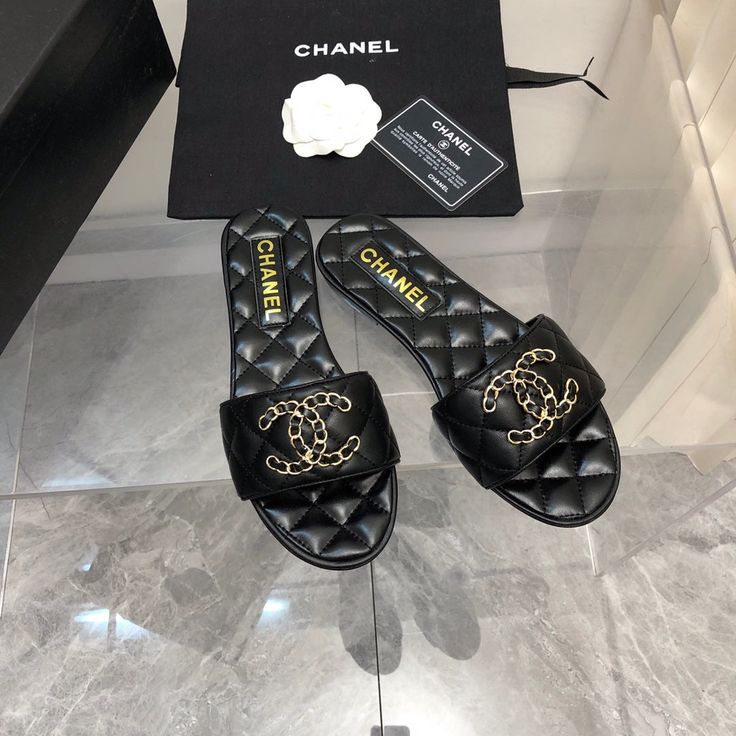 Bagsaaa Ch**el Quilted Black Slides