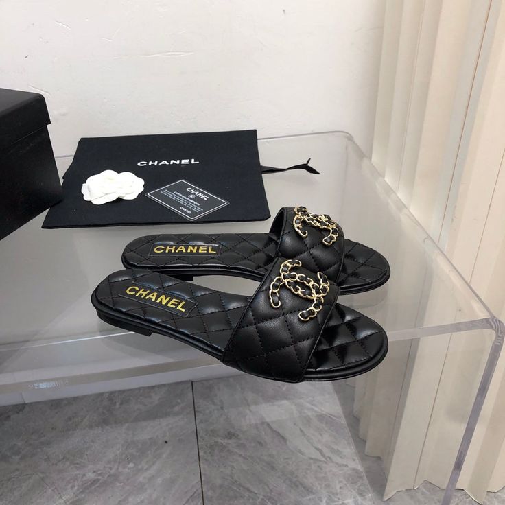 Bagsaaa Ch**el Quilted Black Slides