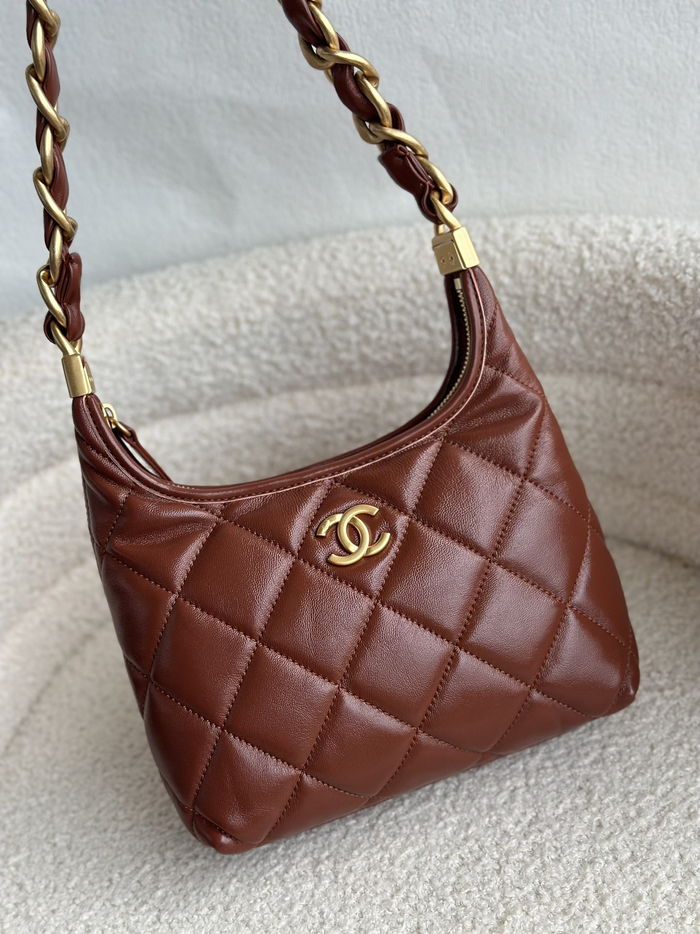 Bagsaaa Ch**el Small Hobo Bag AS4922 Brown - 22.5 × 19.5 × 8.5 cm