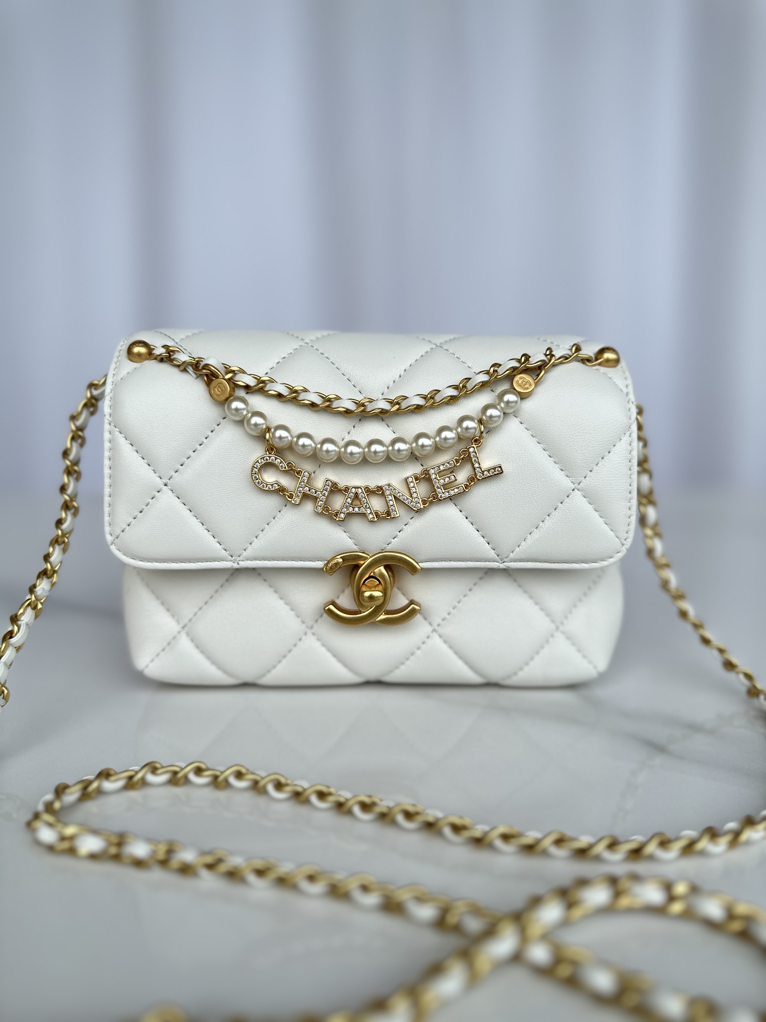 Bagsaaa Ch**el Mini Flap Bag AS4986 White - 13 × 20 × 7,5 cm