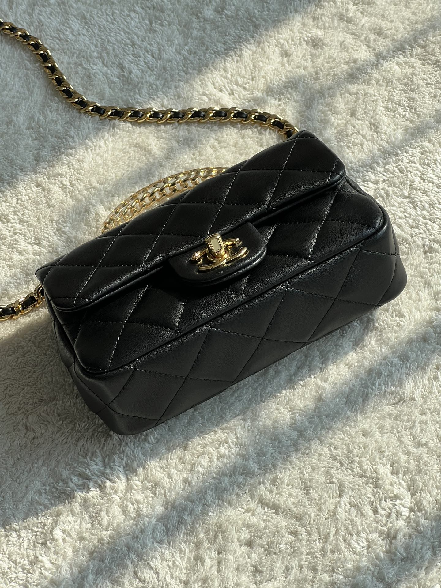Bagsaaa Ch**el Mini Flap Bag With Top Handle AS4847 Black - 12 × 19 × 6 cm
