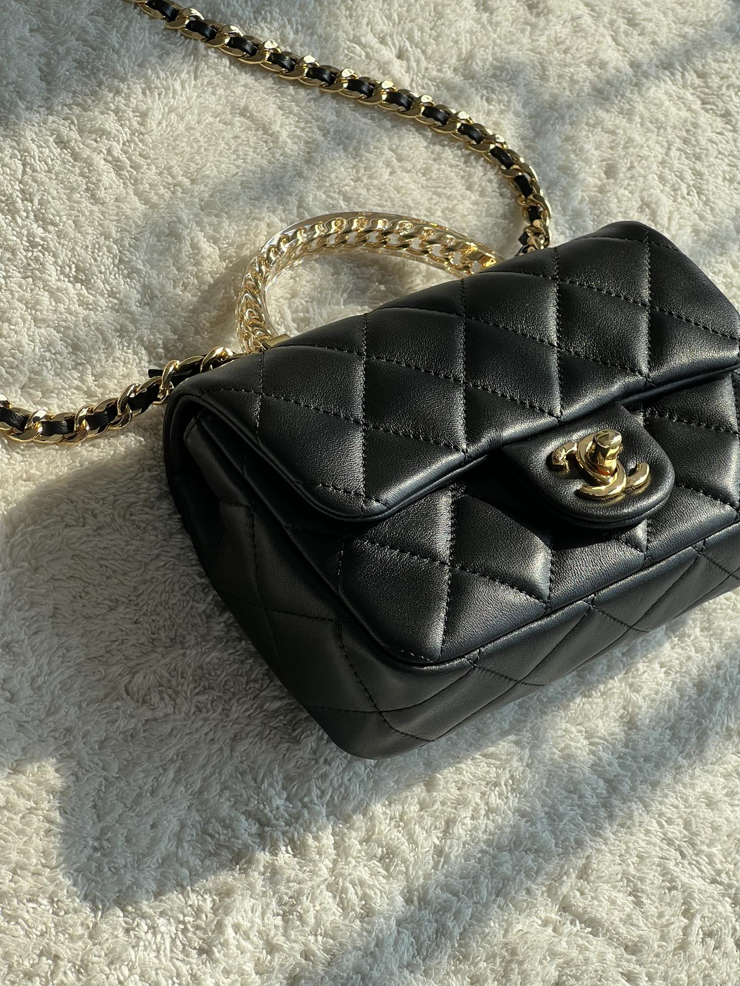 Bagsaaa Ch**el Mini Flap Bag With Top Handle AS4847 Black - 12 × 19 × 6 cm