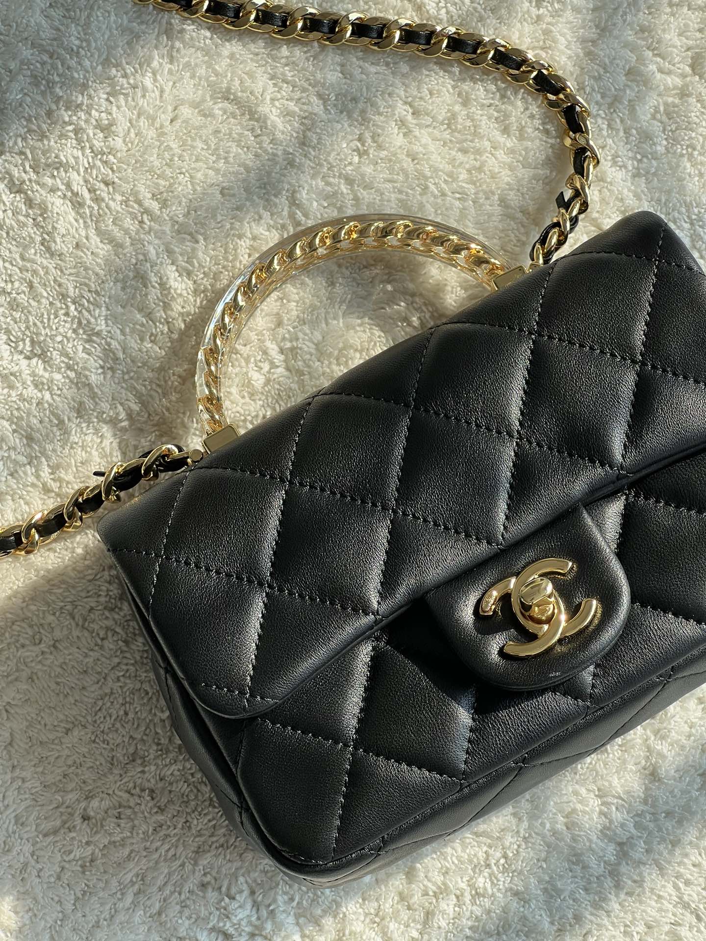 Bagsaaa Ch**el Mini Flap Bag With Top Handle AS4847 Black - 12 × 19 × 6 cm