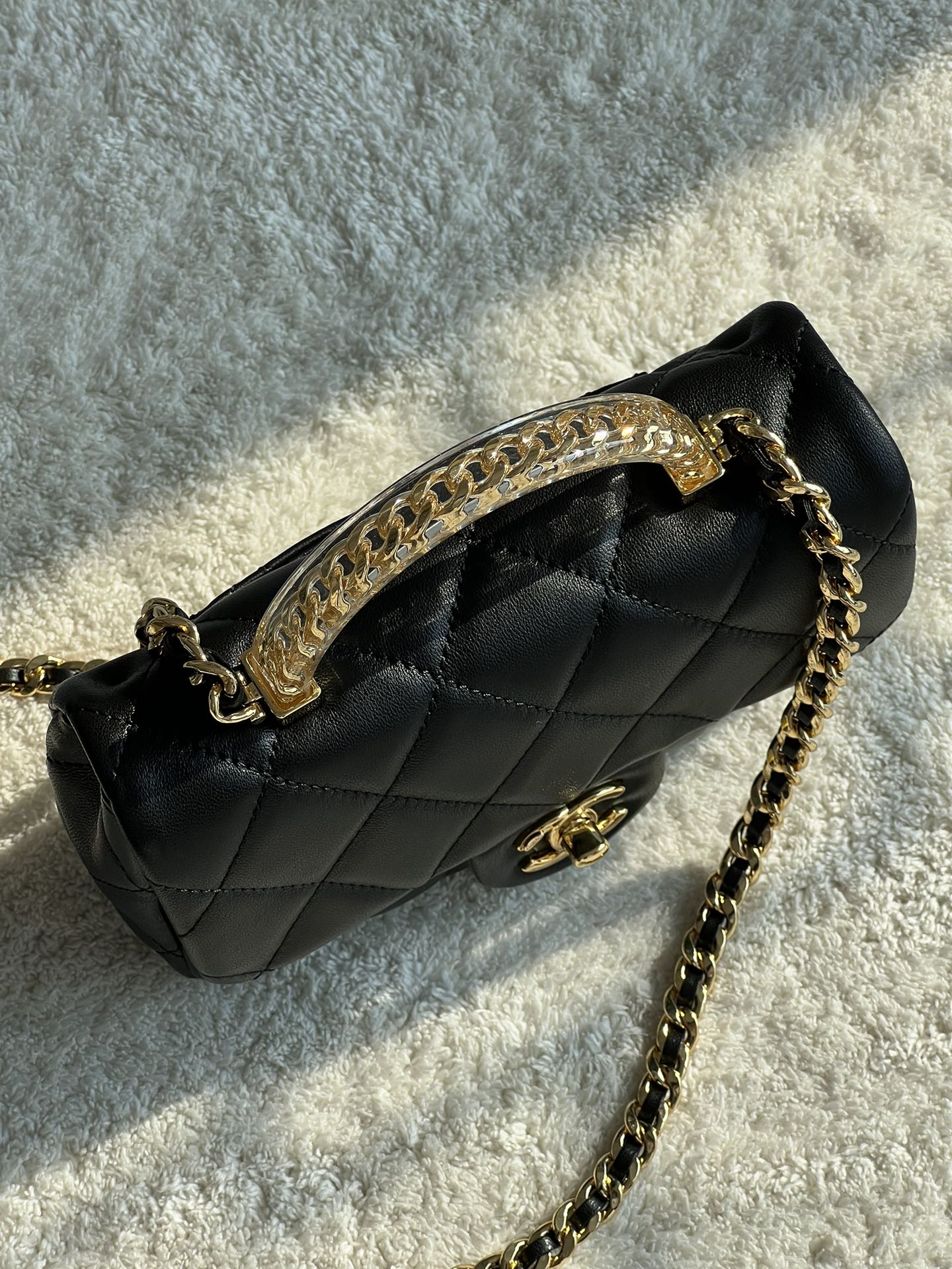 Bagsaaa Ch**el Mini Flap Bag With Top Handle AS4847 Black - 12 × 19 × 6 cm