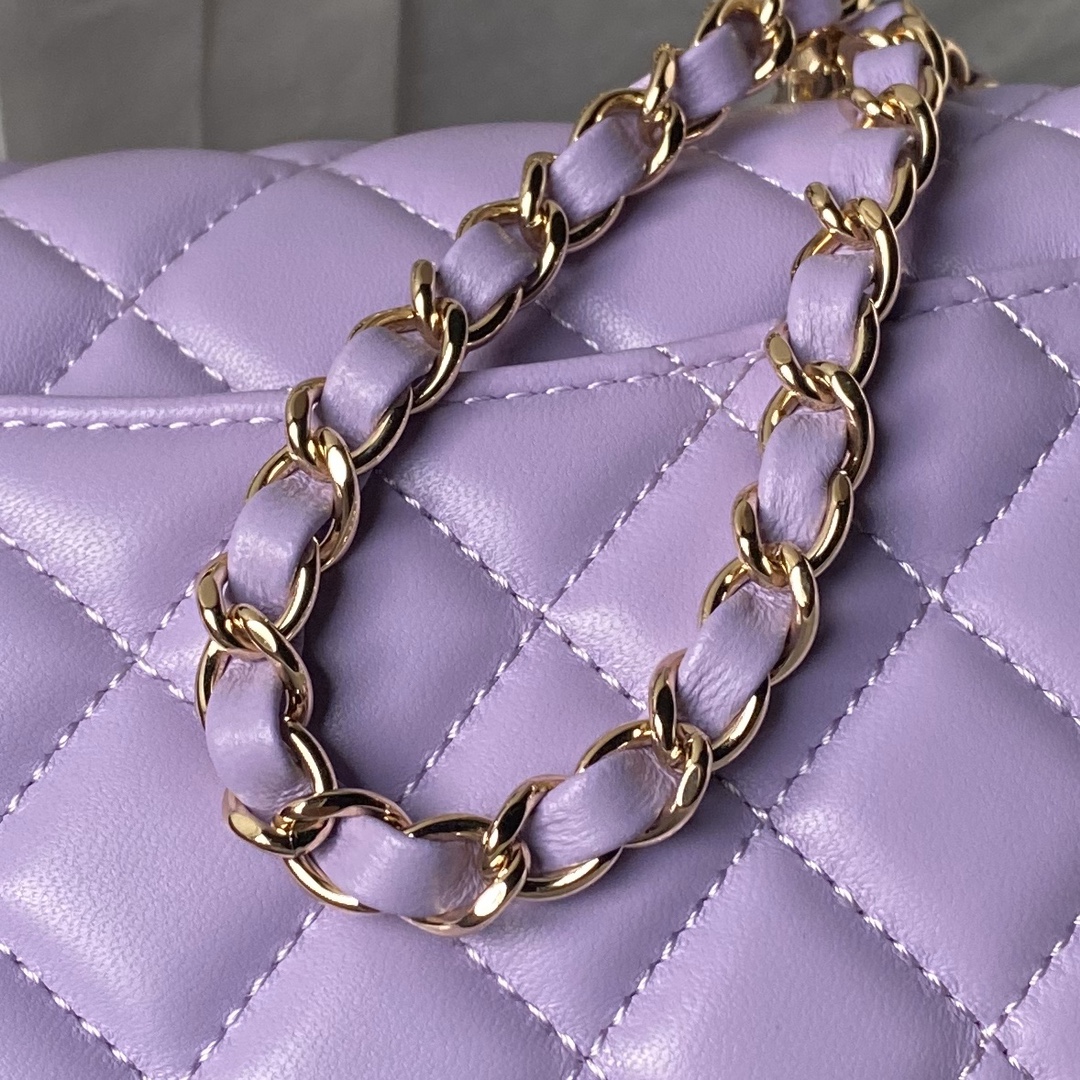 Bagsaaa Ch**el Mini Flap Bag With Top Handle AS4924 Light Purple - 12 × 20 × 6 cm