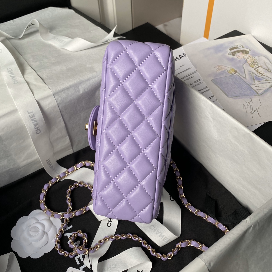 Bagsaaa Ch**el Mini Flap Bag With Top Handle AS4924 Light Purple - 12 × 20 × 6 cm