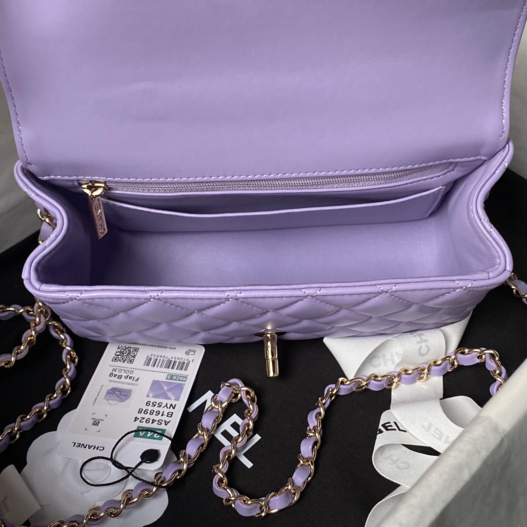 Bagsaaa Ch**el Mini Flap Bag With Top Handle AS4924 Light Purple - 12 × 20 × 6 cm