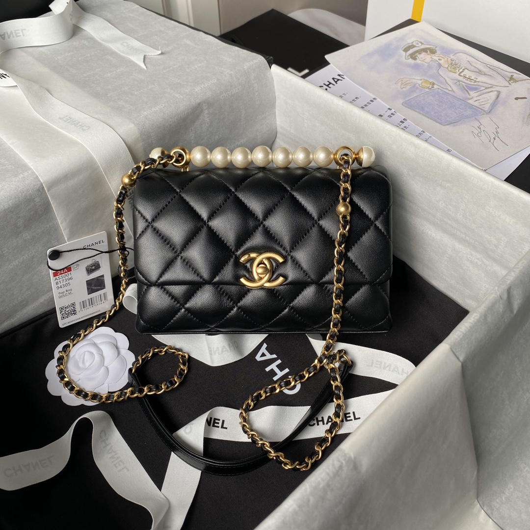 Bagsaaa Ch**el Mini Flap Bag With Top Handle AS5001 Black - 13 × 19 × 7 cm