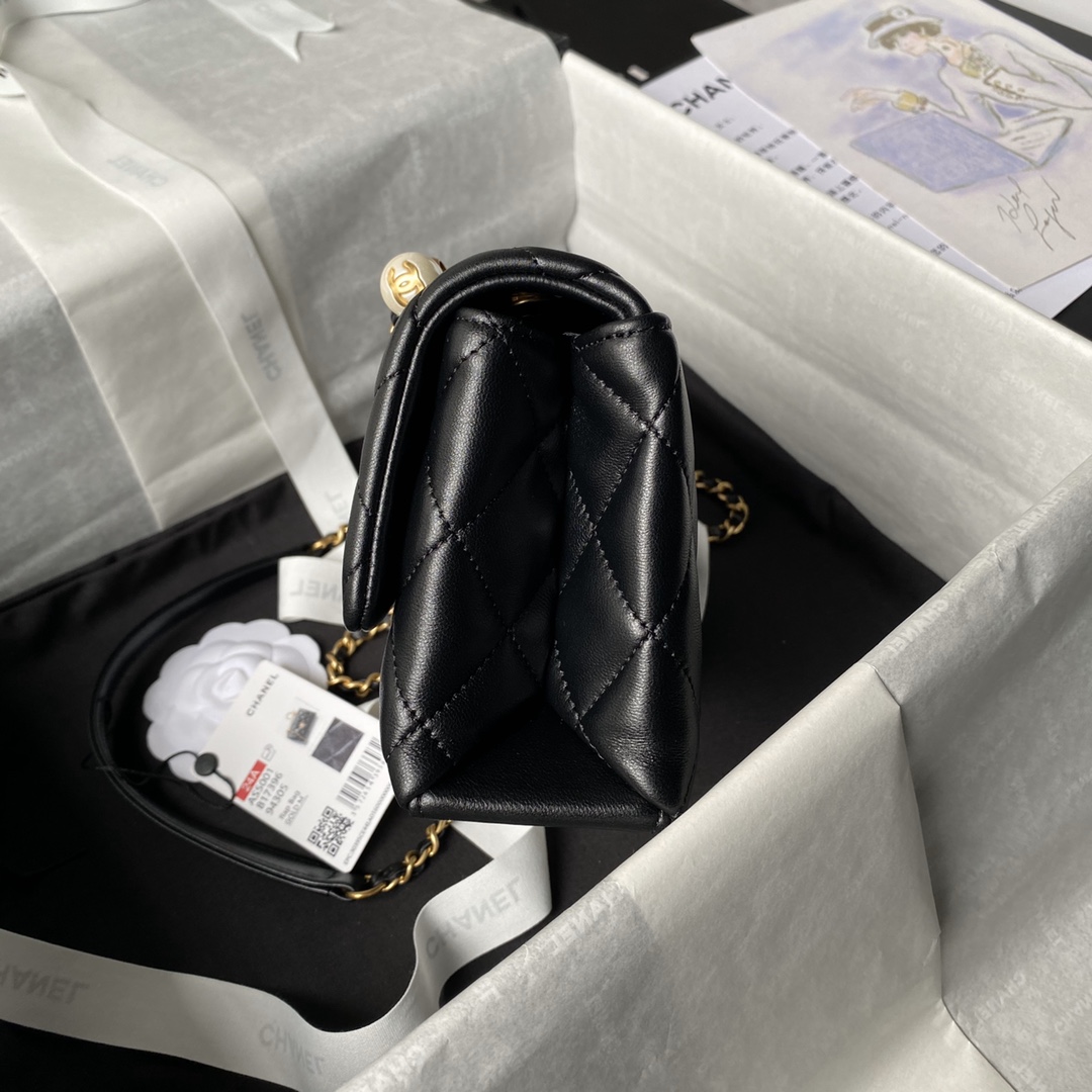Bagsaaa Ch**el Mini Flap Bag With Top Handle AS5001 Black - 13 × 19 × 7 cm
