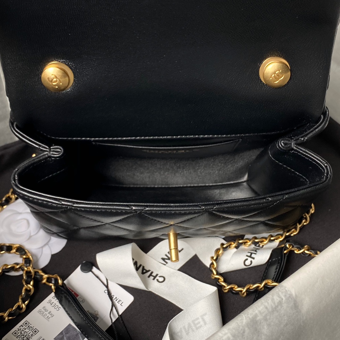 Bagsaaa Ch**el Mini Flap Bag With Top Handle AS5001 Black - 13 × 19 × 7 cm