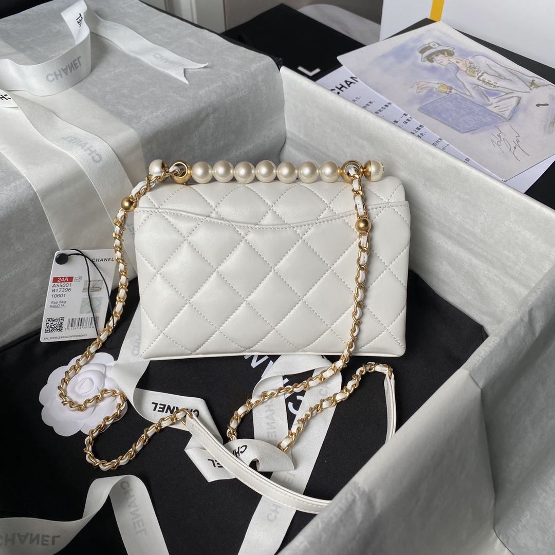 Bagsaaa Ch**el Mini Flap Bag With Top Handle AS5001 White - 13 × 19 × 7 cm
