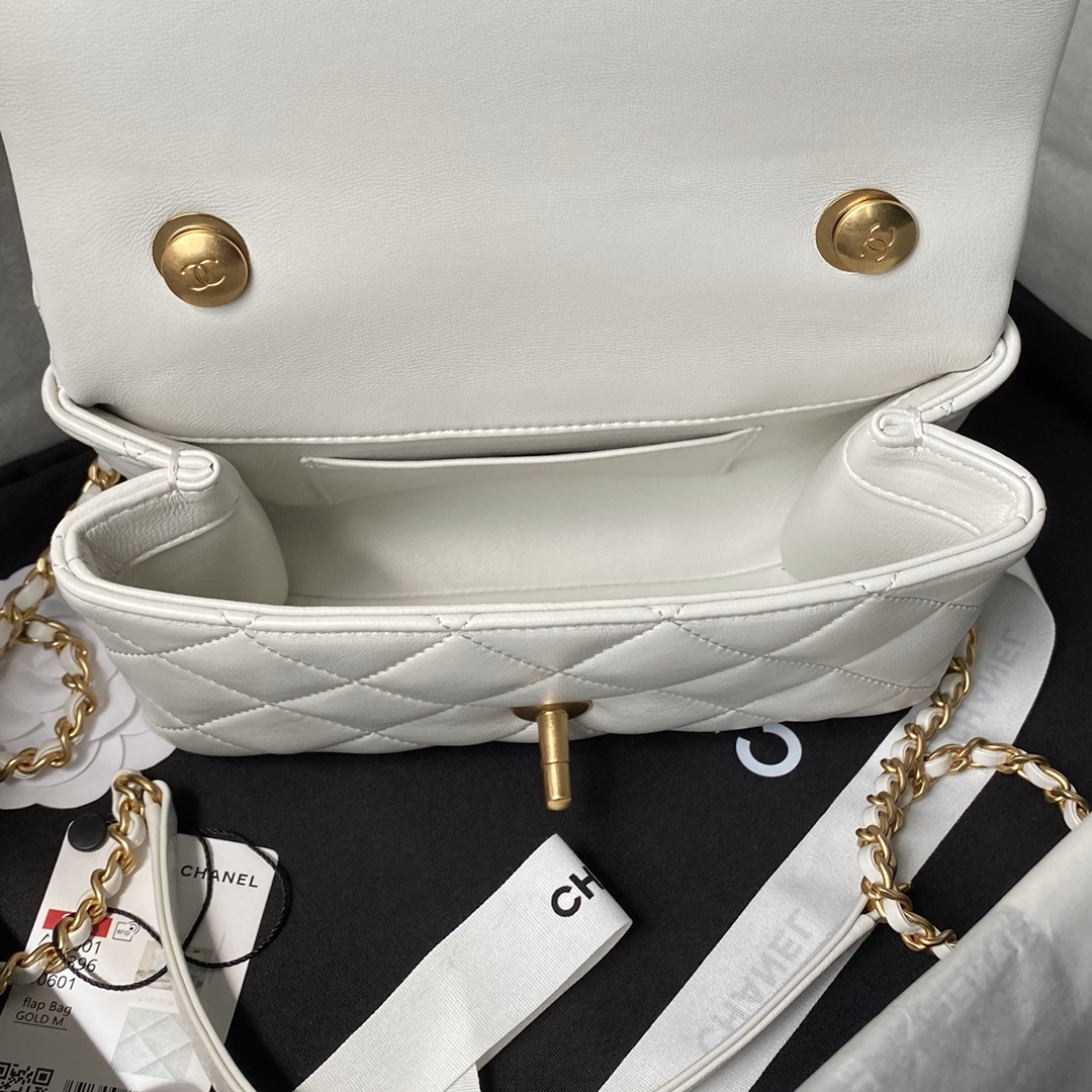Bagsaaa Ch**el Mini Flap Bag With Top Handle AS5001 White - 13 × 19 × 7 cm