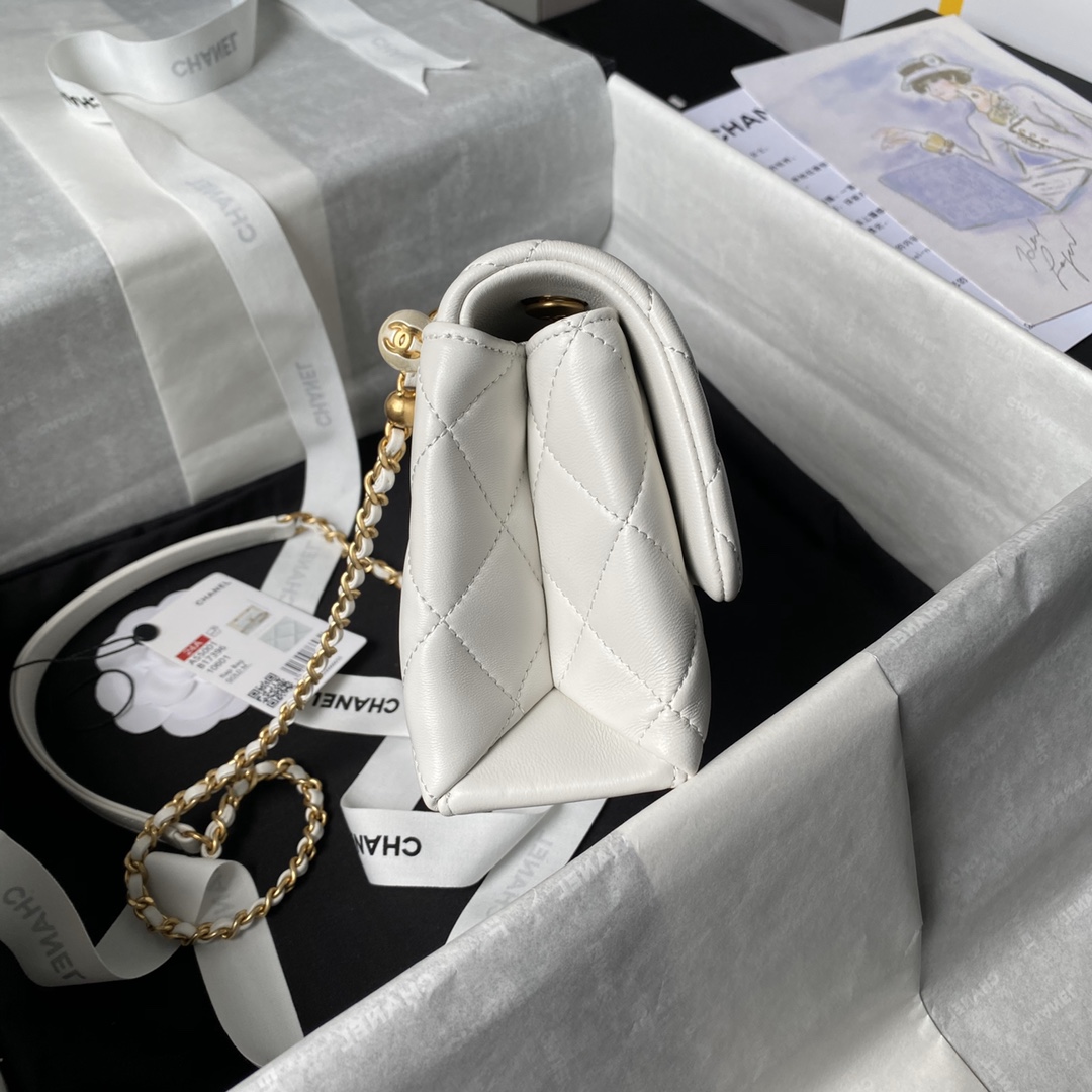 Bagsaaa Ch**el Mini Flap Bag With Top Handle AS5001 White - 13 × 19 × 7 cm