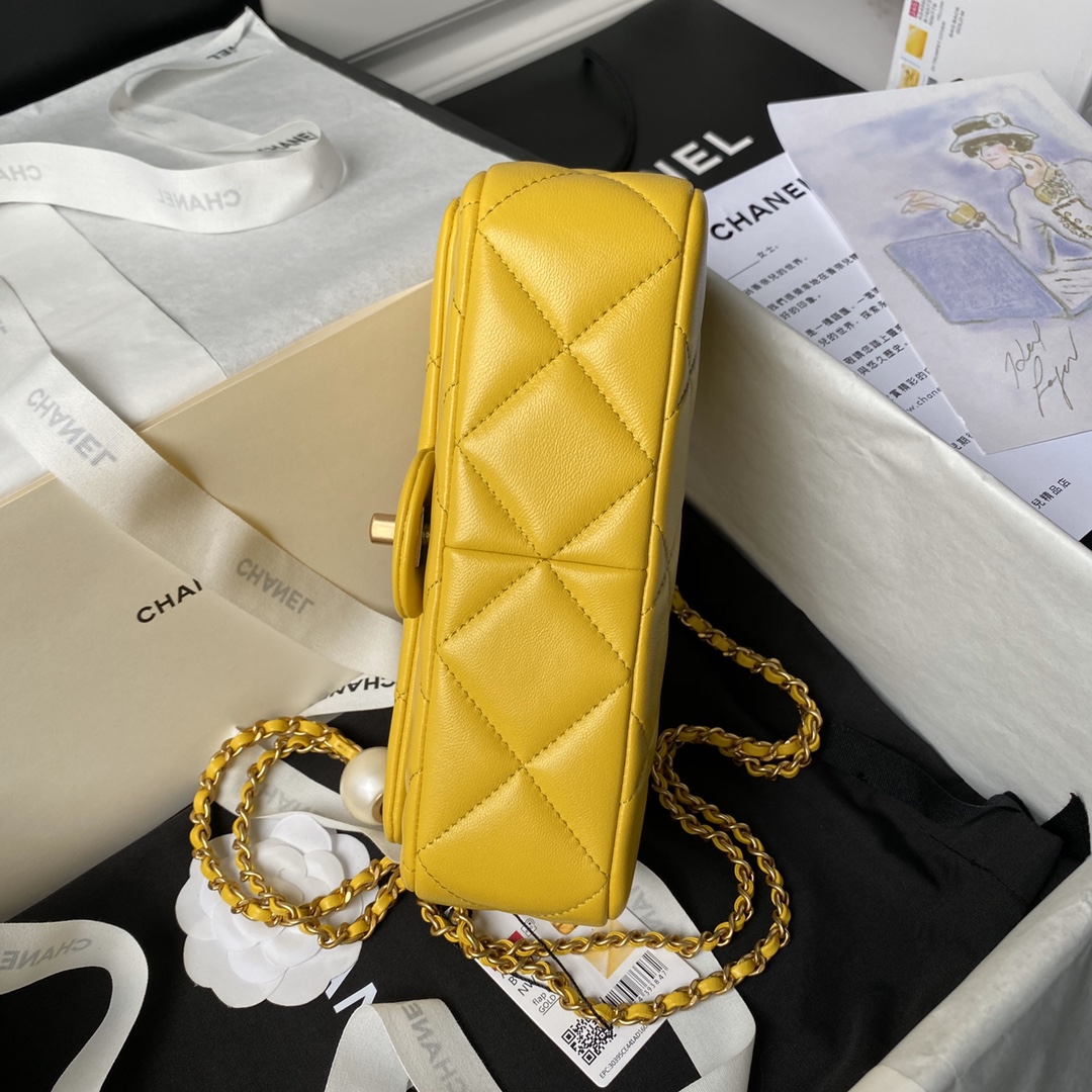 Bagsaaa Ch**el Small Flap Bag AS4861 Yellow - 13 × 20.5 × 6.5 cm